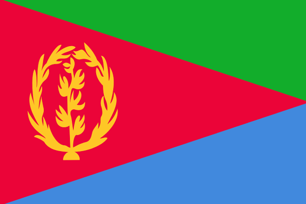 bandiera dell'eritrea, tre triangoli verde, rosso, giallo con pianta d'orata centrale. Come richiedere il visto dall'Eritrea all'Italia